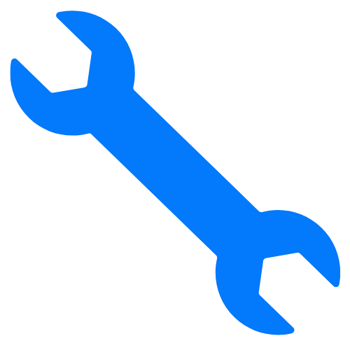 Blue wrench icon on a black background.