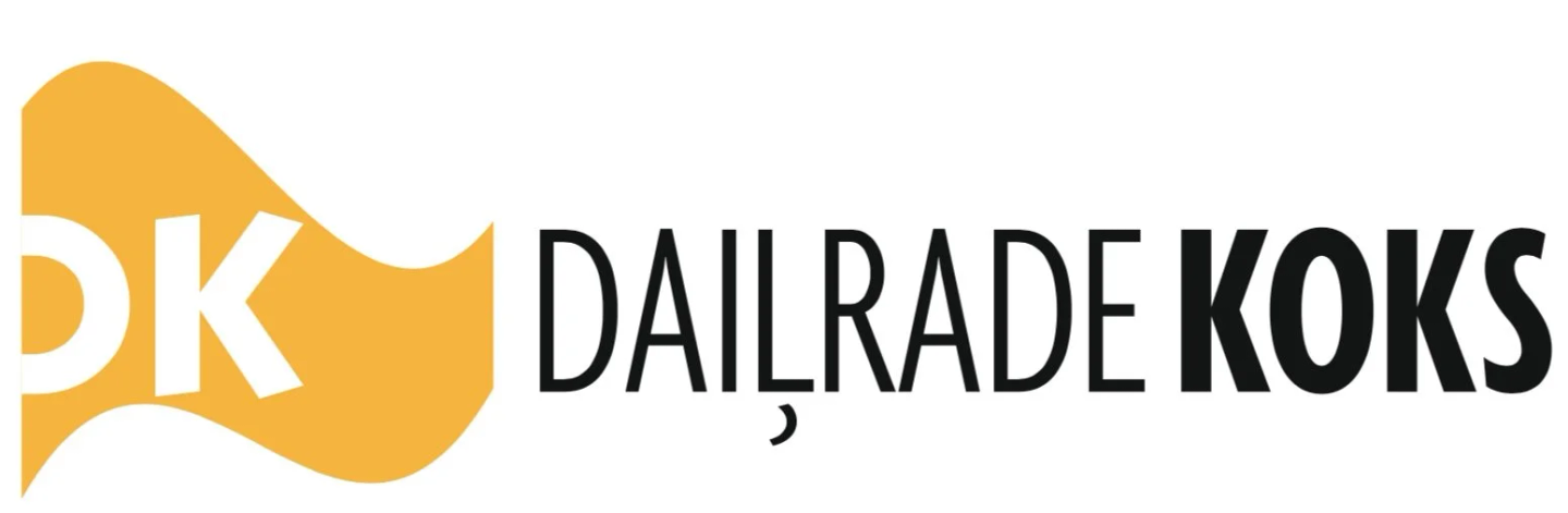 The logo of Dailrade Koks featuring black text and a yellow abstract shape with the initials 'DK' in white.